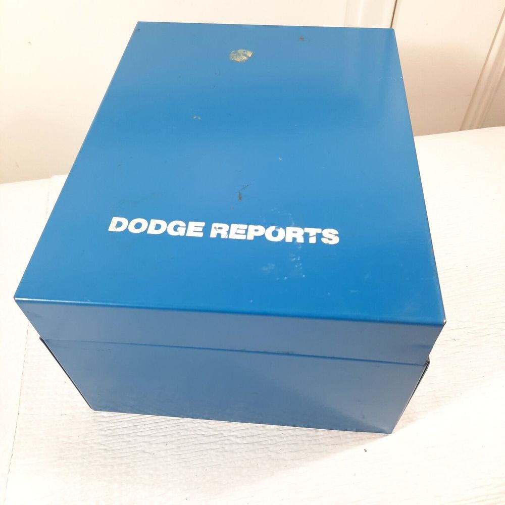 Vintage Dodge Reports Metal file box‎ blue organization work order construction